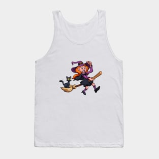 Cute Witch On Broom With Black Cat Tank Top